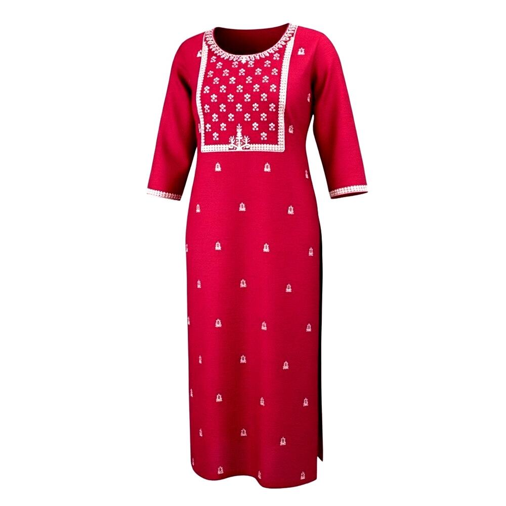 Fuchsia Pink Gold Zari Shisha Mirror Print Indian Kurta Midi Tunic Midi S/M